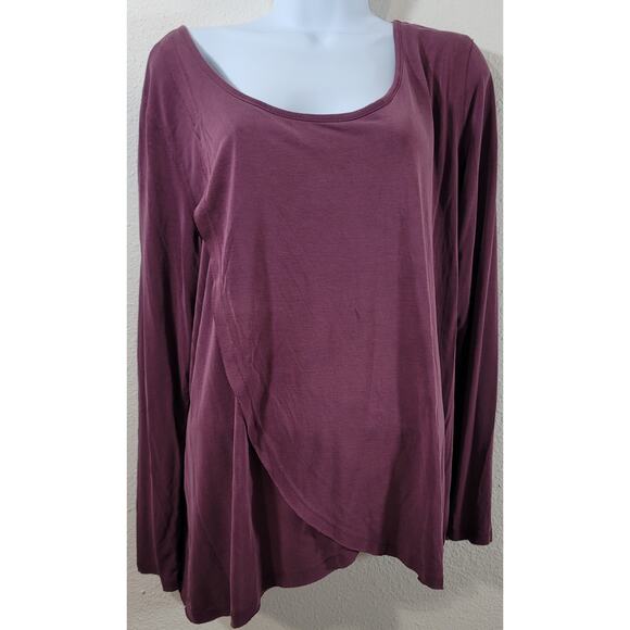 Cato Burgundy Draped Layered Round Neck Slub Knit Top XL Lightweight Stretchy - Picture 1 of 7